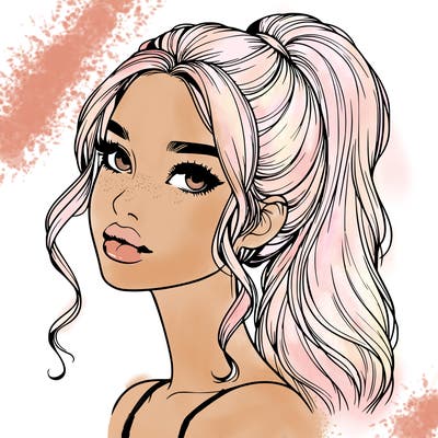 realistic girl with a ponytail on her hair and lips