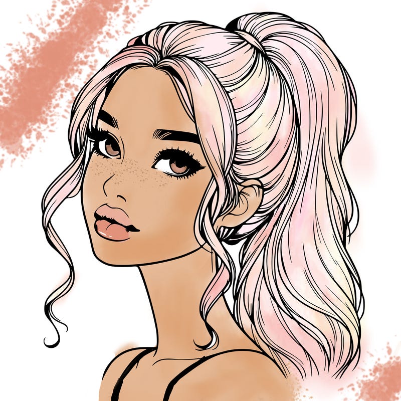 realistic girl with a ponytail on her hair and lips