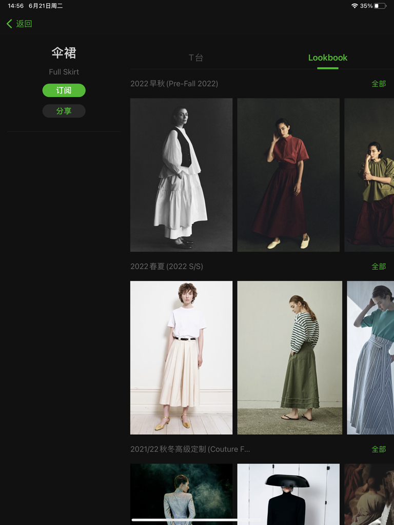 Una galleria di lookbook di design di moda con gonne ampie sull'app iPad Daily Fashion HD