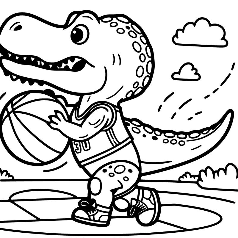 t. rex playing basketball