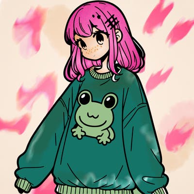girl wearing frogging sweatshirt
