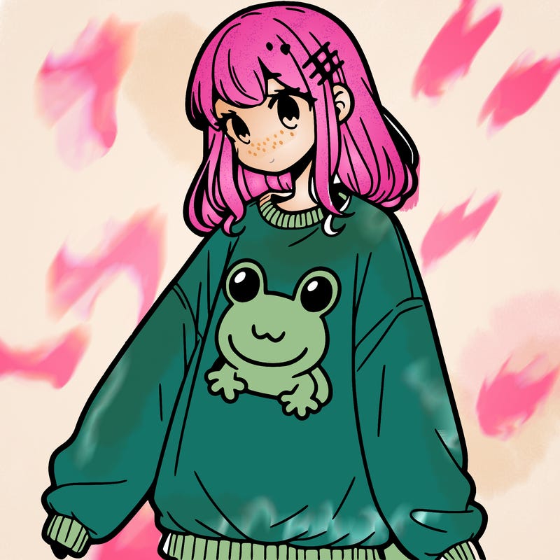 girl wearing frogging sweatshirt
