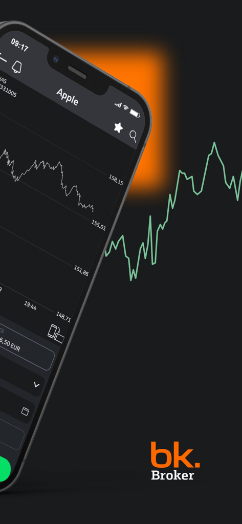 Bankinter Broker - Bankinter Broker mobile App zeigt ein professionelles Börsenchart auf einem iPhone.