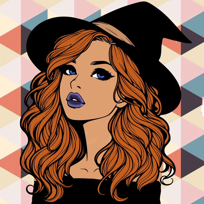 realistic witch girl with wavy hair and lips