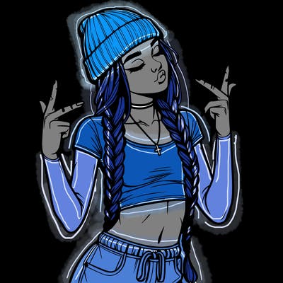 realistic teenage girl with braids and a beanie and crop top doing 🫶🏼