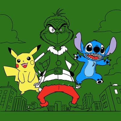 grinch pijachu et stitch .