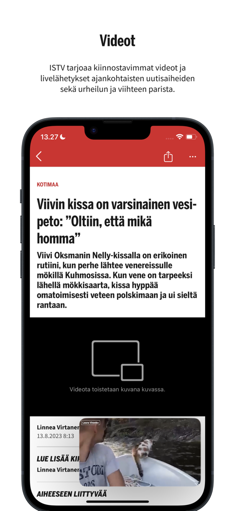 Aplicación de noticias Ilta Sanomat mostrando la función multitarea de video imagen en imagen