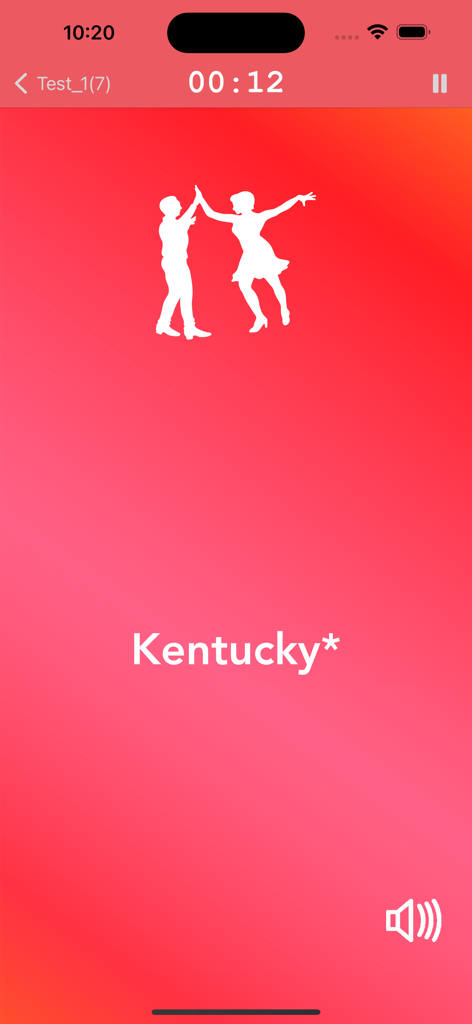 SalsaMemo - Interfaz de la aplicación SalsaMemo que muestra una práctica cronometrada del paso de salsa Kentucky.