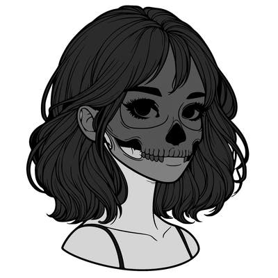 realistic girl with skull