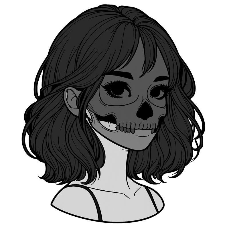 realistic girl with skull