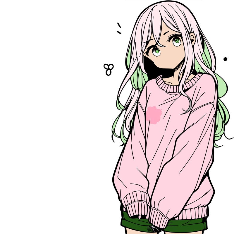 manga teen girl  in a sweater and baggy pants