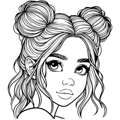 realistic girl with hair buns on her head