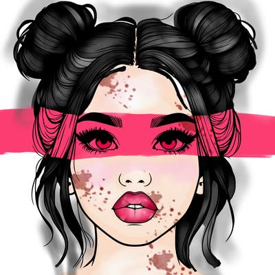 realistic girl with two buns on her hair and lips