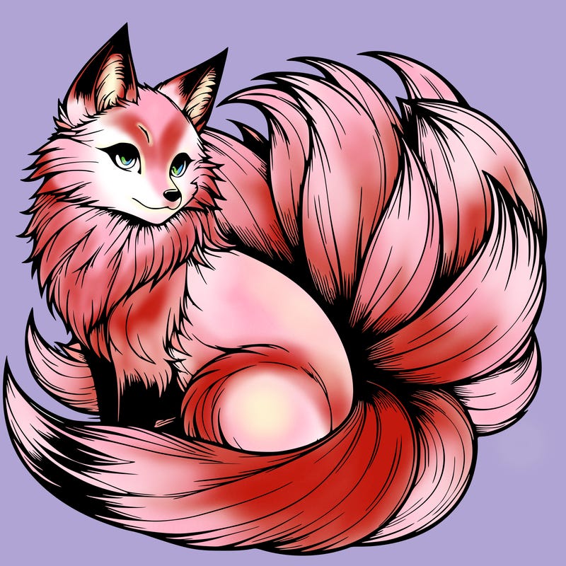 realistic detailed 9 tailed anime fox