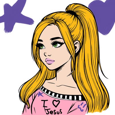 realistic girl with a high ponytail