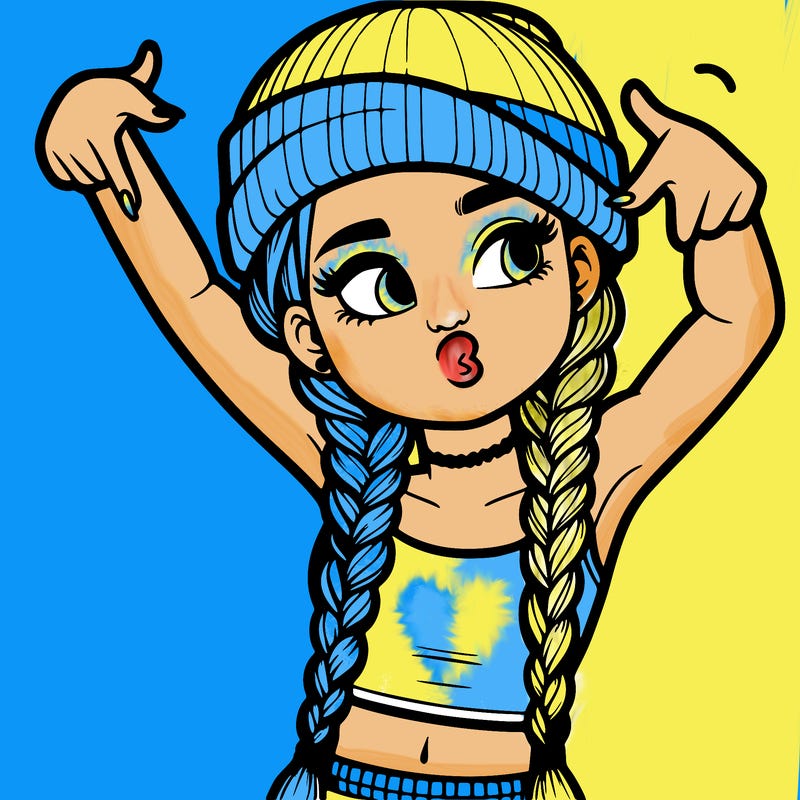 realistic teenage girl with braids and a beanie and crop top doing 🫶🏼