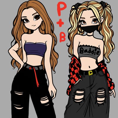 2 girls in crop tops and baggy jeans ripped