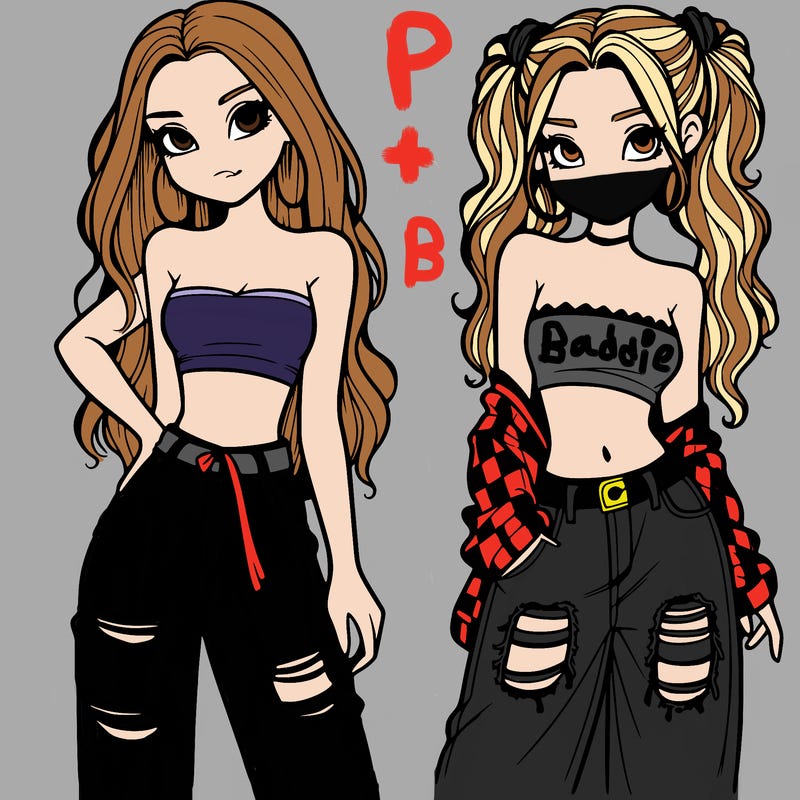 2 girls in crop tops and baggy jeans ripped