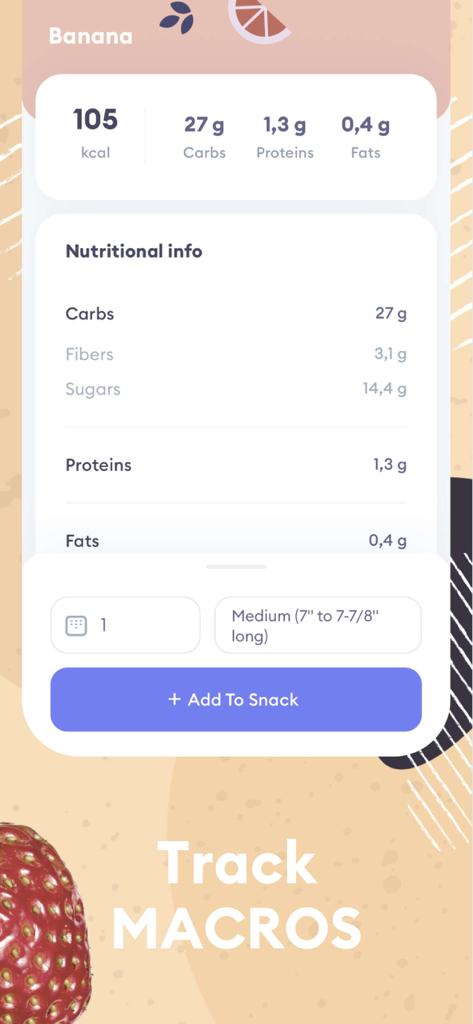 My Diet Coach - Weight Loss - A macro tracking interface showing nutritional information for a banana