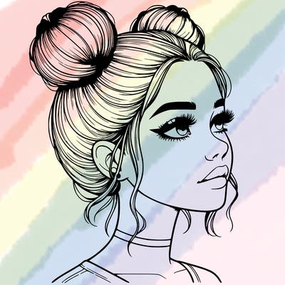 realistic girl with buns on the top of her head