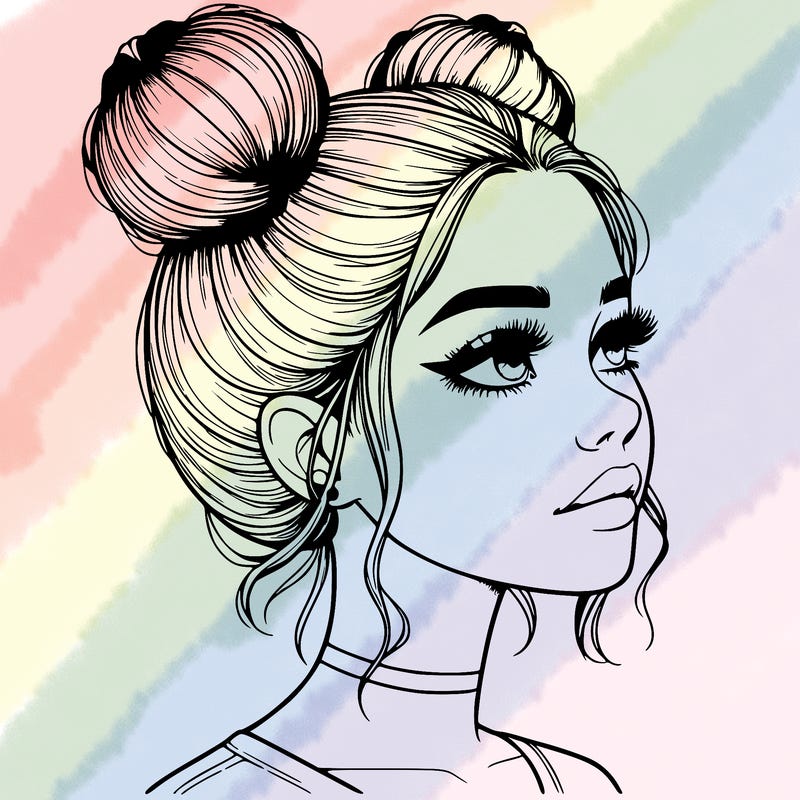 realistic girl with buns on the top of her head