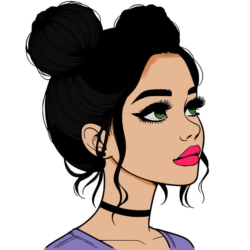 realistic girl with buns on the top of her head