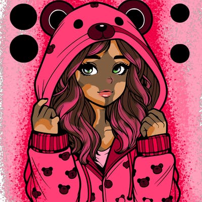 realistic girl in a animal pjs hoodie