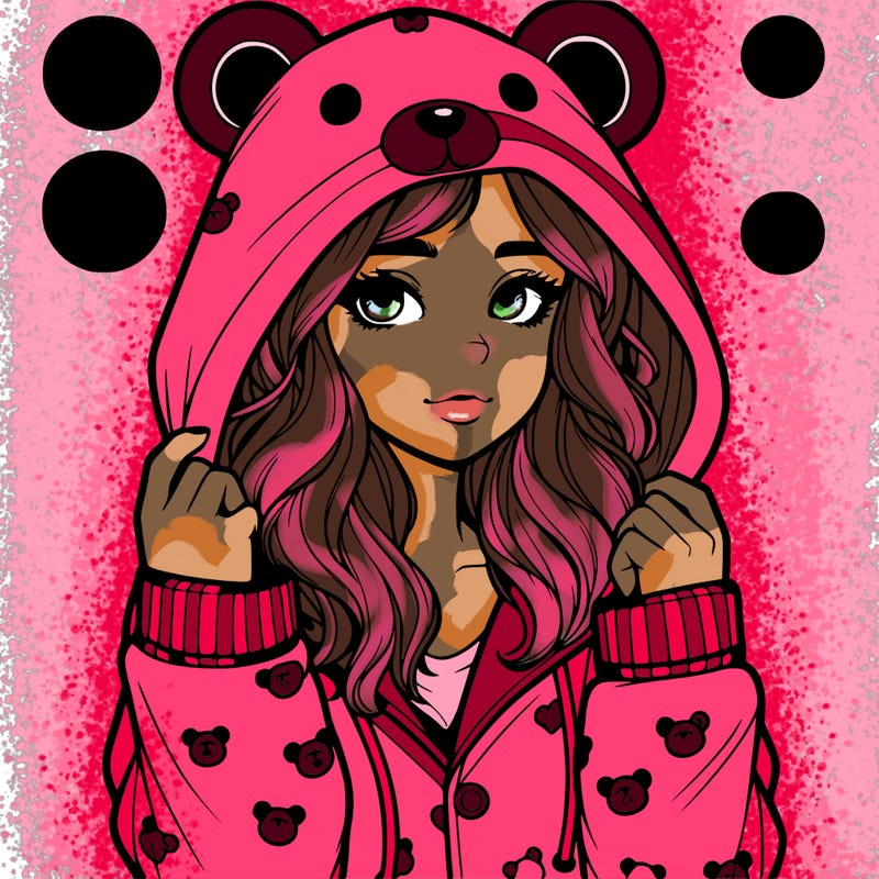 realistic girl in a animal pjs hoodie