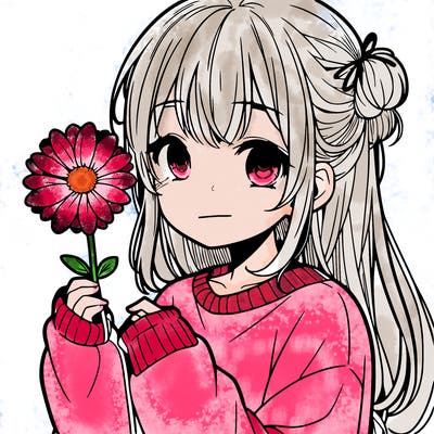 manga girl holding a flower