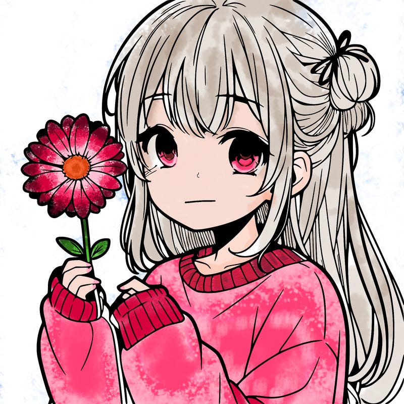 manga girl holding a flower