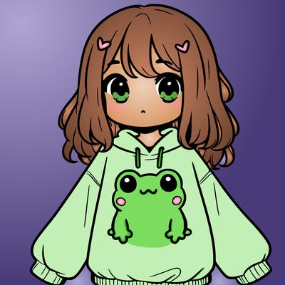 girl wearing frogging sweatshirt