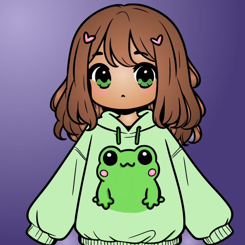 girl wearing frogging sweatshirt