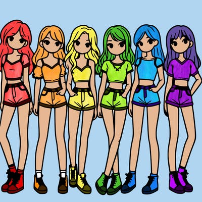 a group of girls wearing crop tops and shorts