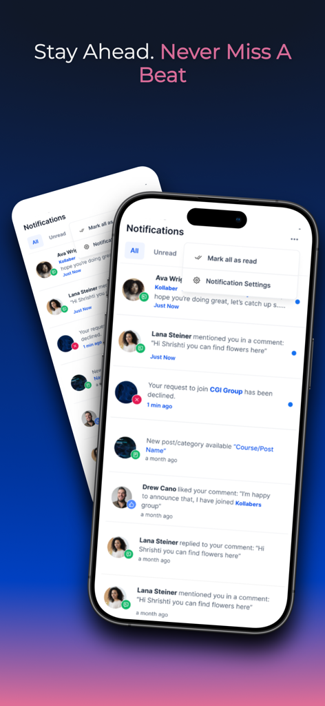 GoKollab - GoKollab mobile app notifications interface displaying community activity and engagement alerts