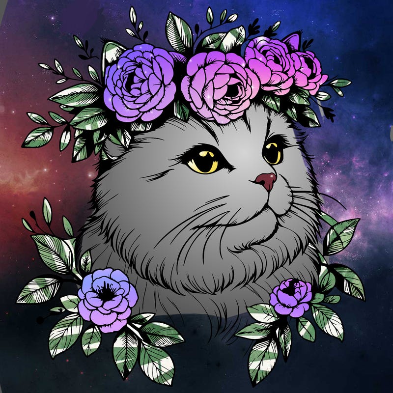 realistic cat with flowers crown