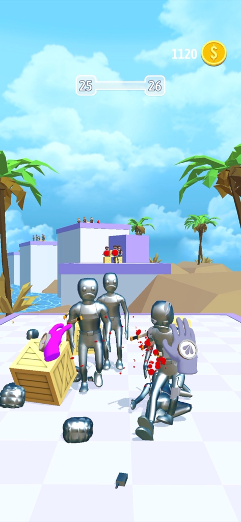 Elemental Gloves - Magic Power - First-person view of a player using magical gloves to attack silver enemies in a mobile action game