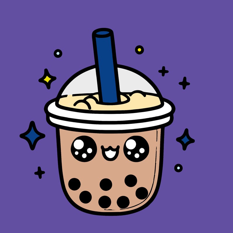cute boba tea with a face