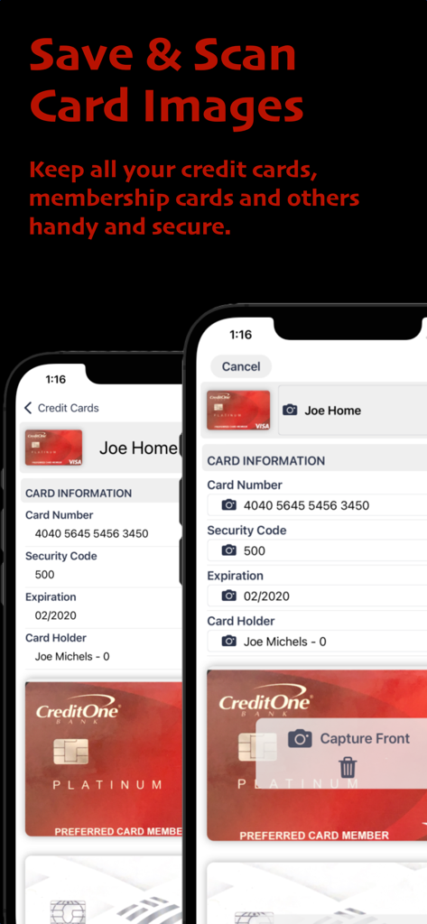ID Lock - Secure Data Manager - A mobile interface for scanning and storing credit card information securely