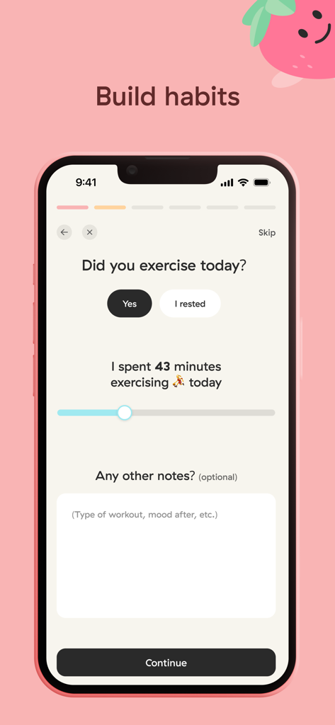 Berry - Wellness - Berry Wellness app screen for logging daily exercise habits and workout notes