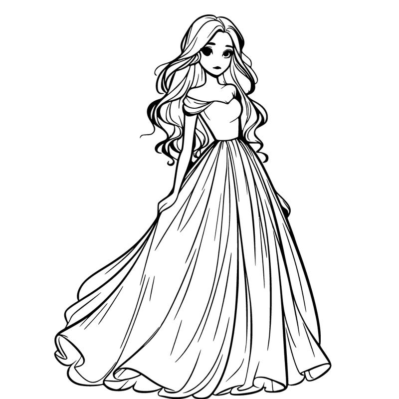 one realistic girl  in long flowing dress