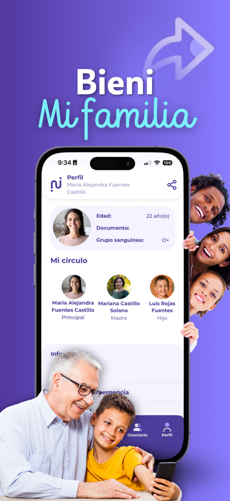Die Bieni-App zeigt die Funktion 'Meine Familie' mit digitalen Gesundheitsprofilen für mehrere Familienmitglieder, einschließlich Eltern und Kindern.