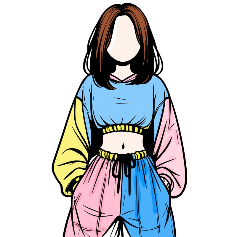 realistic girl faceless with baggy pants and a crop top