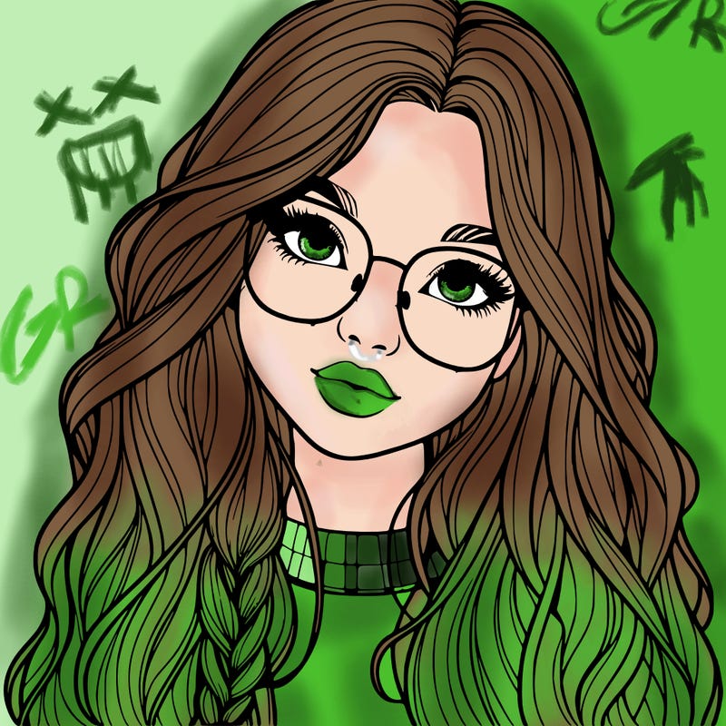 girl with long hair and freckles and glasses realistic