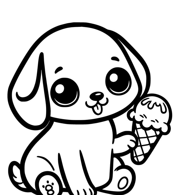 a puppy with a ice cream cone in his hand