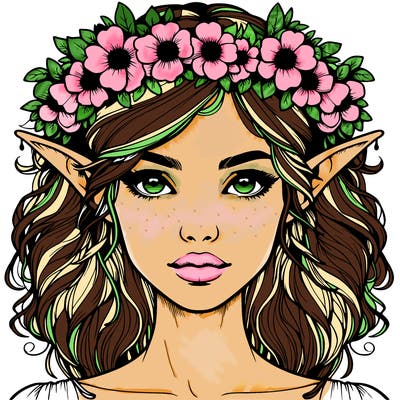 realistic female elf with flower crown