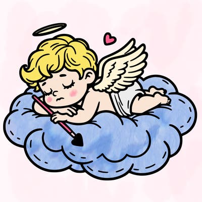 cupid asleep on a cloud