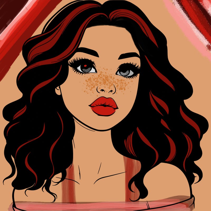 realistic girl with wavy hair and lips