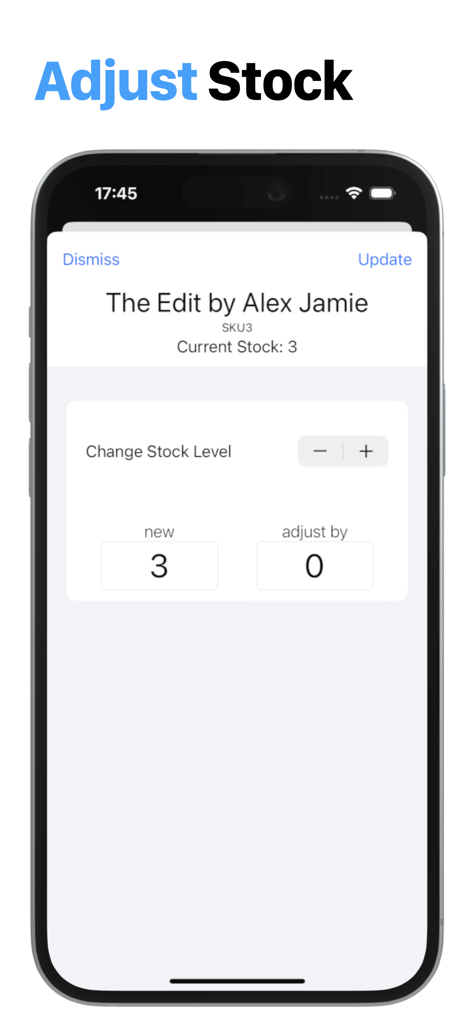 Mobile Benutzeroberfläche zum manuellen Anpassen von Lagerbeständen in der App