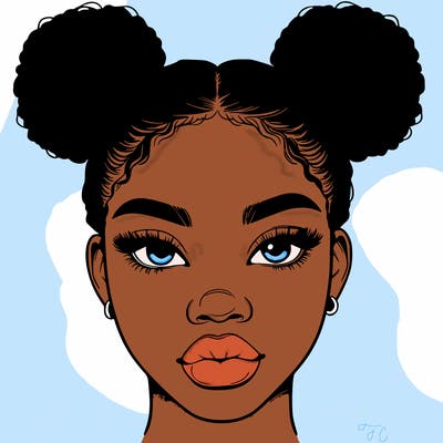 realistic black woman with two buns