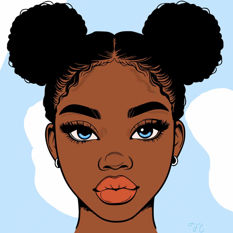 realistic black woman with two buns